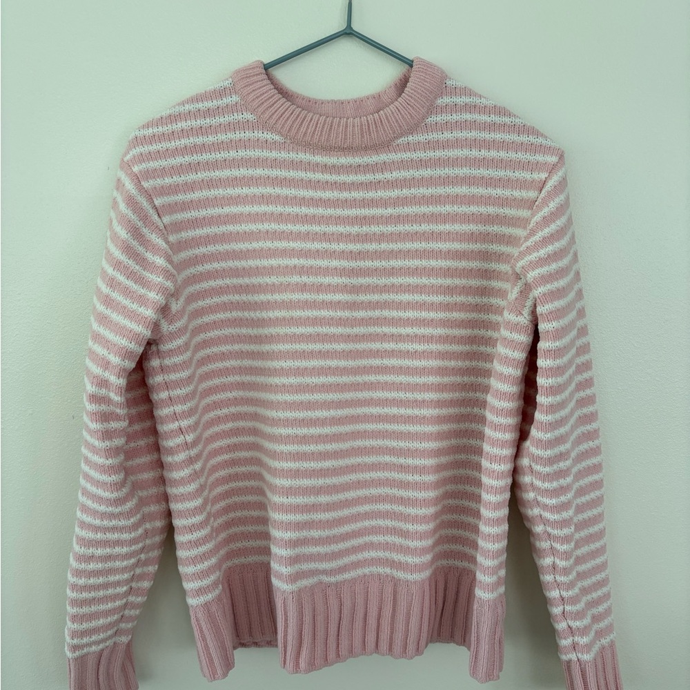 Time and Tru Pink & White Striped Crewneck Sweater